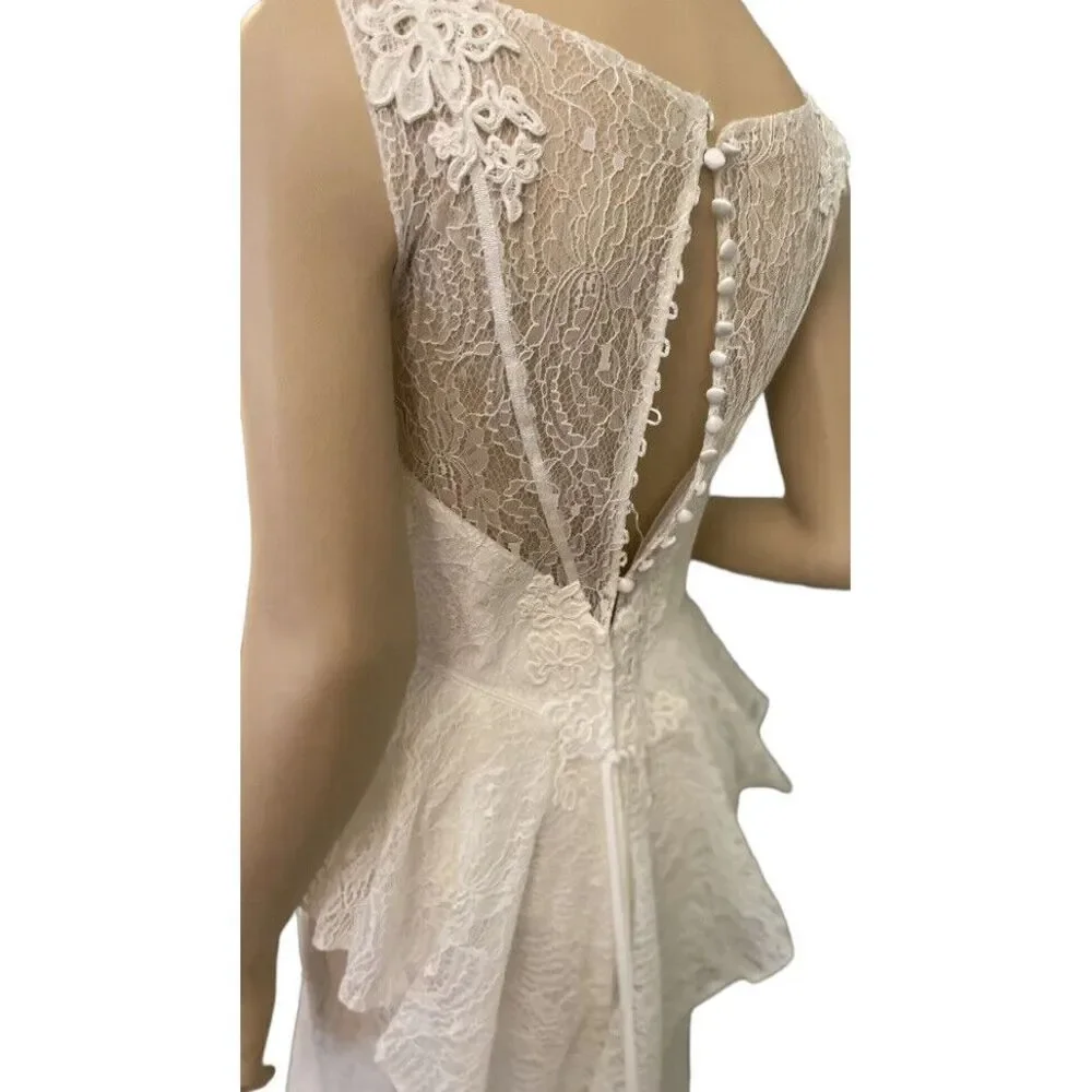 David's Bridal Galina Ivory Lace‎ Peplum Button-Up Wedding Dress 8
